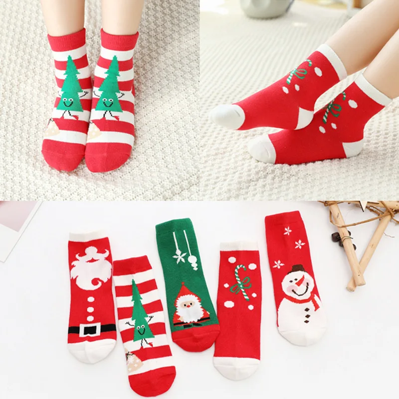 

5Pair/lot Cotton Spring Winter Autumn Baby Girls Boys Kids Socks Children Striped Snowflake Santa Claus Christmas Bear Socks