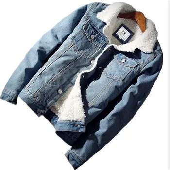 

Men Jacket and Coat Trendy Warm Fleece Thick Denim Jacket 2020 Winter Fashion Mens Jean Outwear Male Cowboy Plus Size