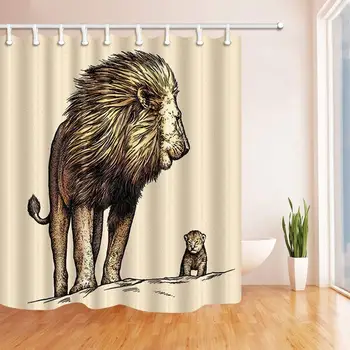 

Animla Decor Lion Father Teaching Son in Sketching Style Shower Curtains Polyester Fabric Waterproof Bath Curtain 69X70 in