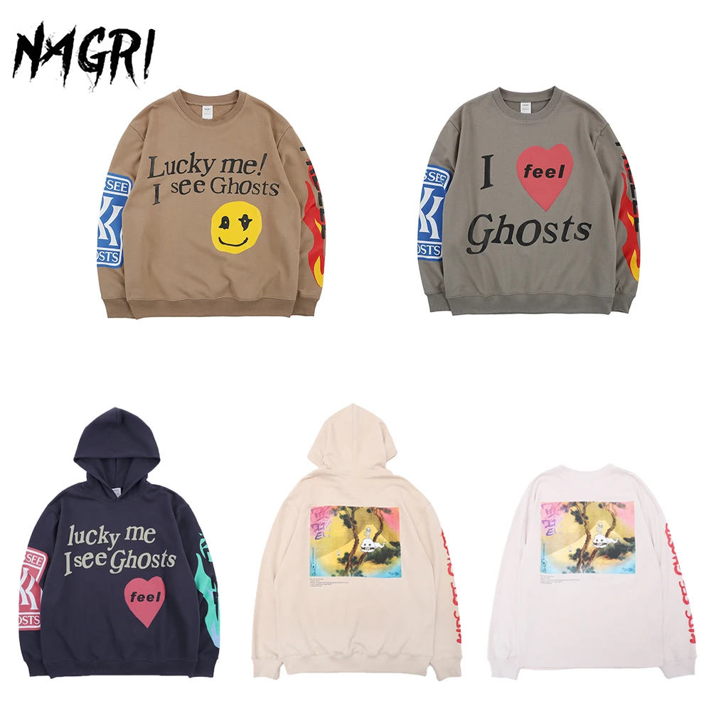 Толстовка Kanye West с принтом граффити и надписью тяжелая толстовка Lucky Me I See Ghost
