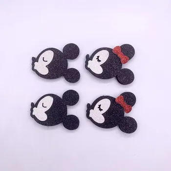 

80pcs/lot 3.7*4.5cm mouse head padded Applique For DIY Headwear Hair Clips Decor Baby Clothes Accessoies Patches