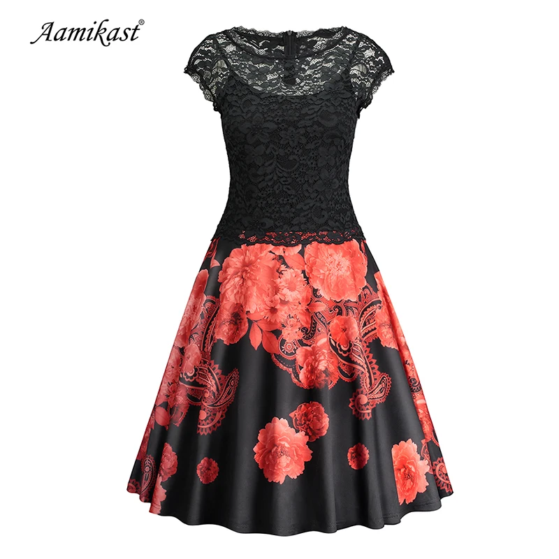 Женское винтажное платье с цветочным принтом черное кружевное приталенное