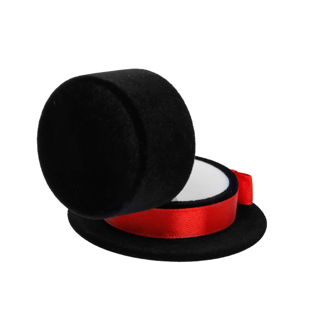Velvet Black Hat Design Wedding Band Ring Storage Box Jewelry Display Case