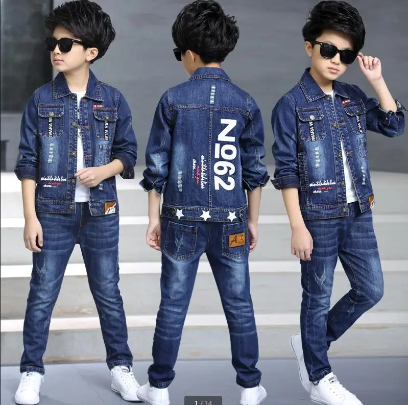 Children's clothing boy denim suit 2019 new spring Korean children's jacket big children Denim Jacket + Jeans 2 Pcs Set | Детская