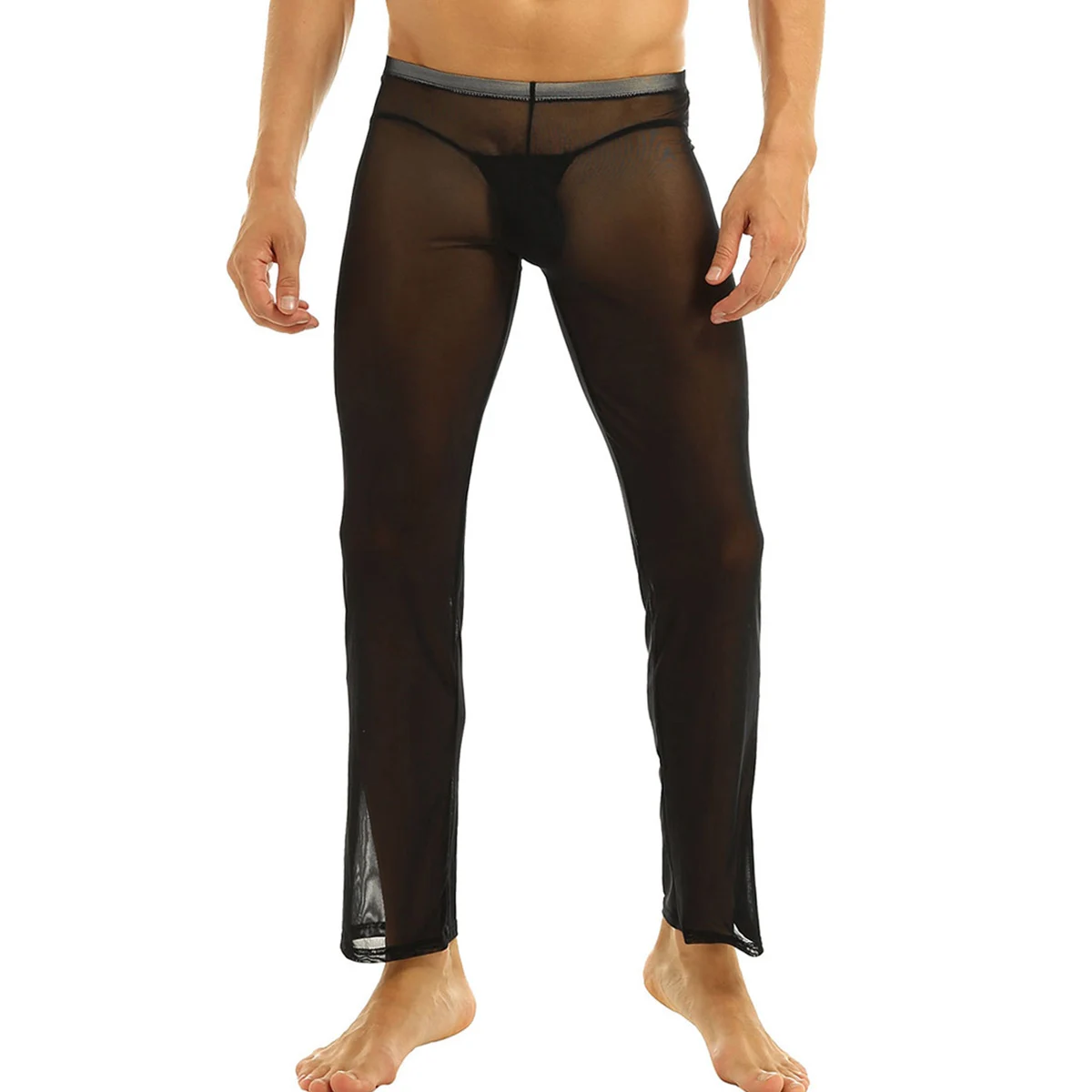 Iiniim Горячее предложение, фирменное мужское удобное Сетчатое нижнее белье под брюки, прозрачные дышащие штаны для вечернего сна, сексуальная клубная одежда - Цвет: Черный
