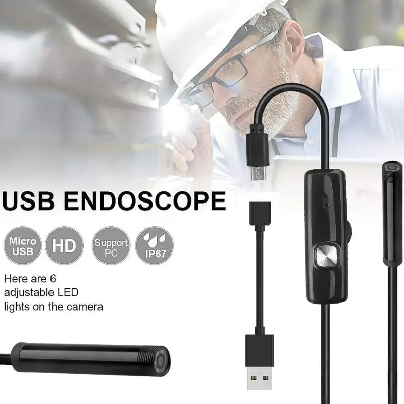 

2M 1.5M 1M 7mm Endoscope for Android Phone USB Mini Camera Waterproof 6 LED Borescope Car Inspection Camera for PC