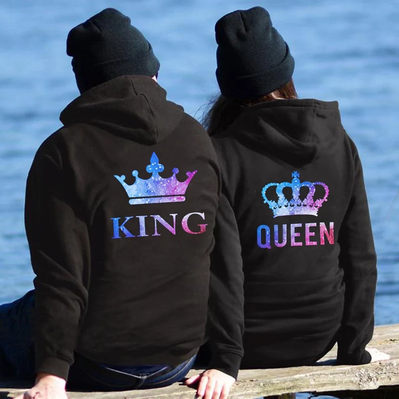 QUEEN KING CROWN Couple Hoodies Chritsmas Costumes Women Men Lovers Sweatshirt Couples Sudaderas de mujer | Женская одежда