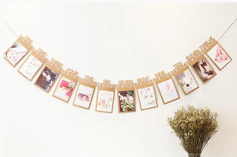 Во-первых баннеры для дня рождения 12 месяцы фоторамка баннеры, флажки Baby Shower висит Бумага гирлянда 1st День рождения Декор поставки