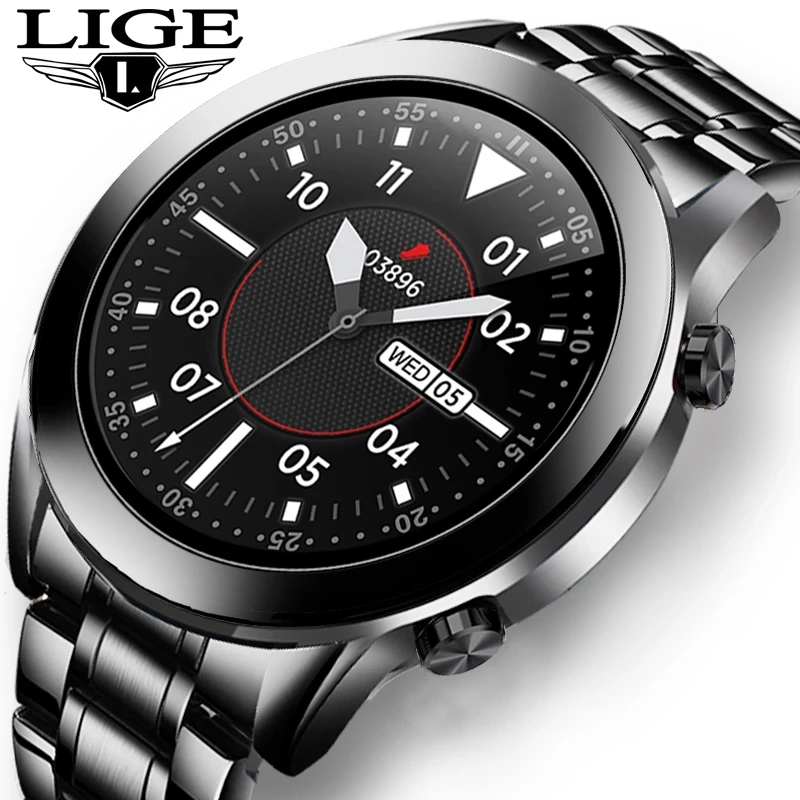 

LIGE 2020 Steel Band Smart Watch Men Full Touch Screen Sports Fitness Watch Waterproof Bluetooth For Android ios smartwatch Mens