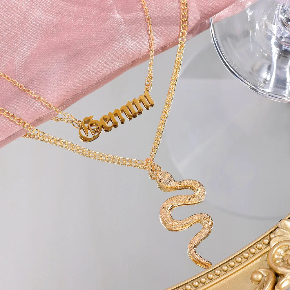 Trendy Gemini Letters Snake Pendant Necklace For Women