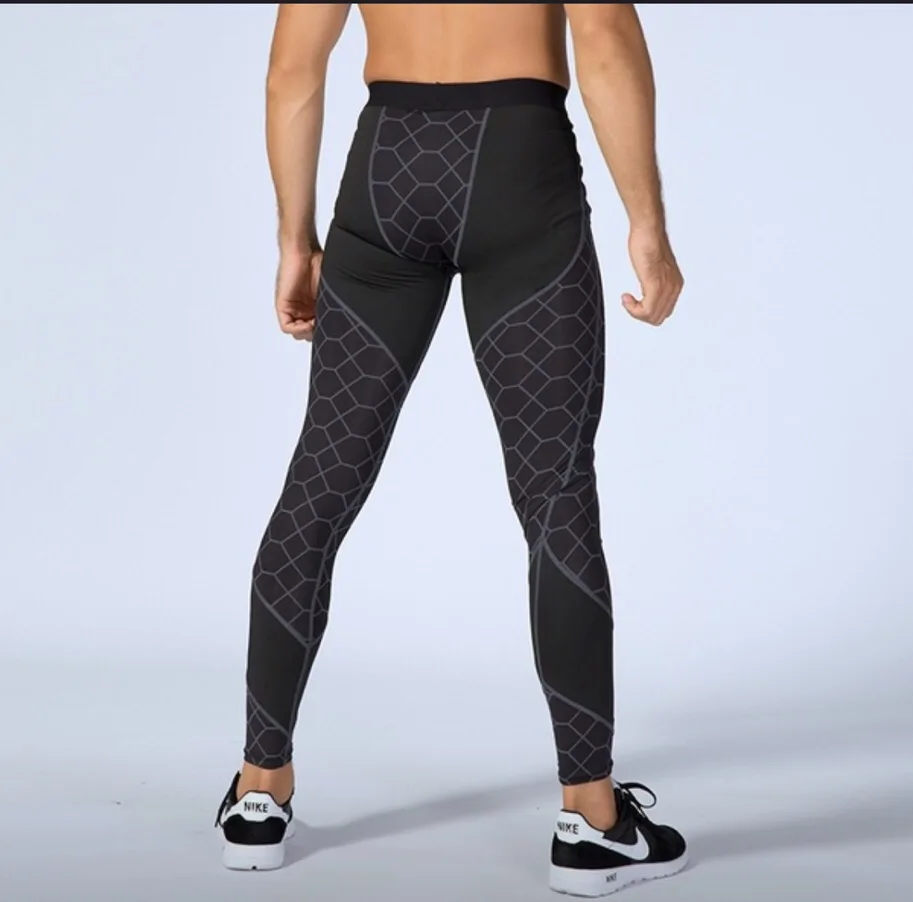 NEW Quality Men's Fitness Mesh Trousers Printed Splicing Quick-drying Elastic sports, strong wear resistance sport pants