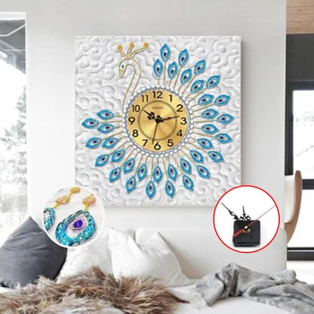 

Shaped Diamond Embroidered Crystal Peacock Wall Clock 5D Diamond Painting Cross Stitch Watch Diamond Mosaic Decoration BG79