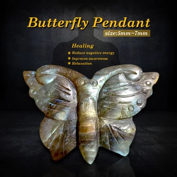 

1PC Natural Crystal Butterfly Labrador Stone Hand Carved Meditation Quartz Healing Home Decoration DIY Gift