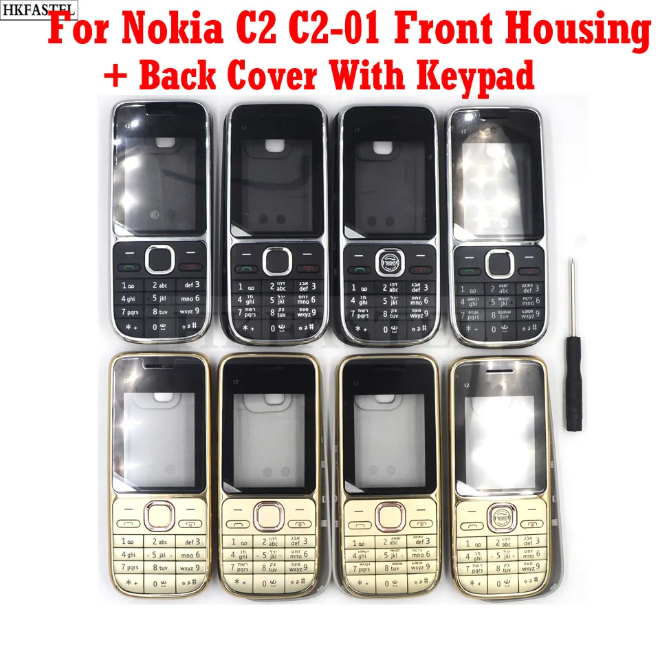 For Nokia c2-01 New Mobile Phone Housing Cover Case+English / Russian / Arabic Hebrew Keypad ( Not Middle cover ) phone back cover
