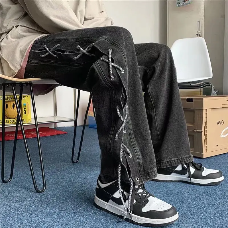 ICCLEK Men's Jeans 2021 New Loose Braided Straight Pants Fashion Harlan Casual Pants Mens Street Wear  Stacked Jeans