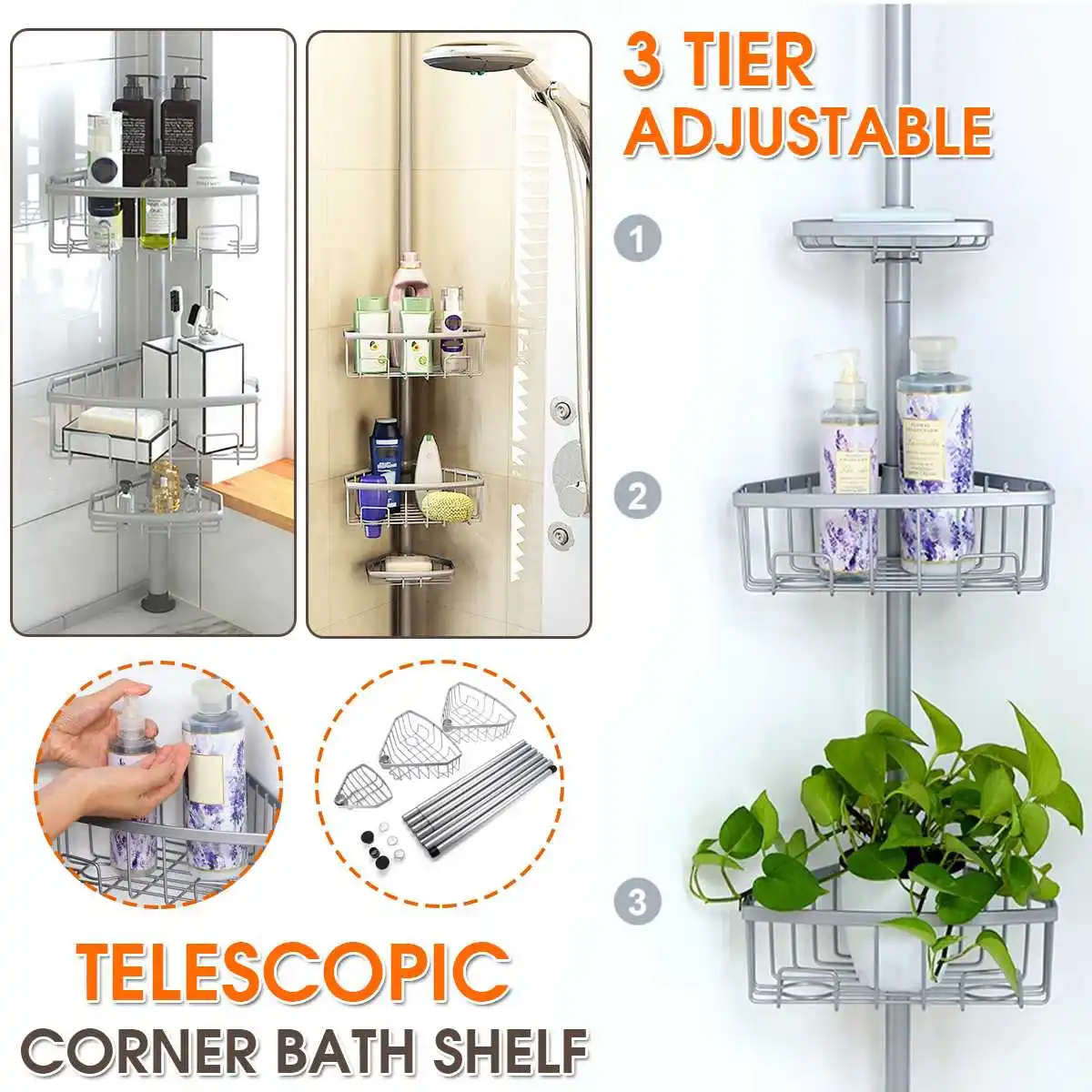 

Bathroom Shelf 3 Layer Aluminum Triangular Rack Bathroom Accessories Storage Organizer For Kitchen/Bedroom Basket Holder