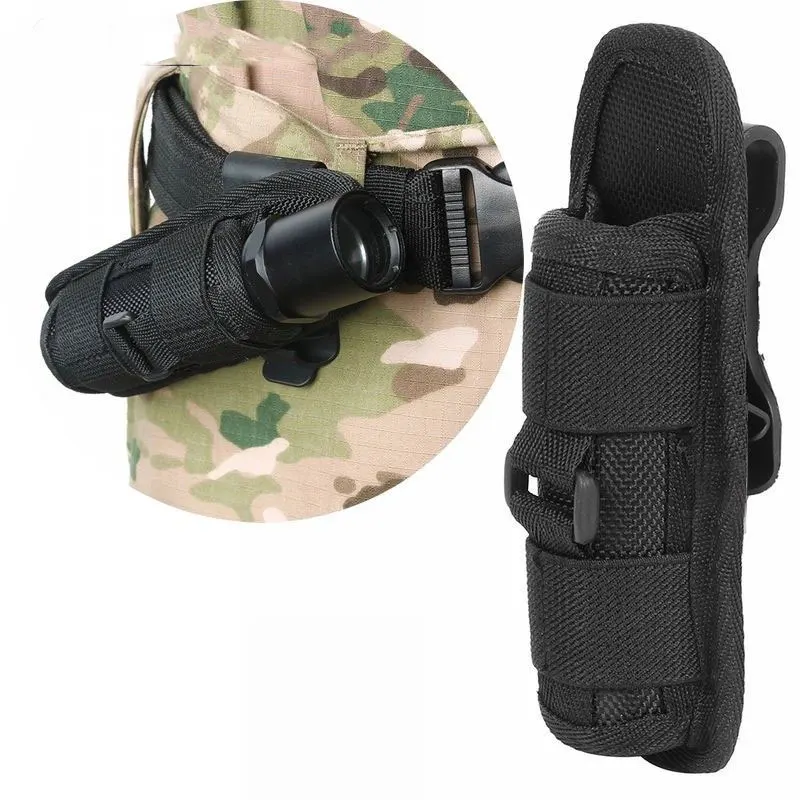 

Tactical Flashlight Pouch Nylon Molle Holster Portable Multifunctional Outdoor Electronic Torch Carrier Case Small Size Black