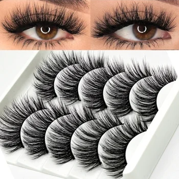 

5 Pairs False Eyelashes Set Handmade Soft Mink Hair 3D Fake Lashes Natural Long Fluffy Wispy Lash Makeup Extension Tools Wimpers
