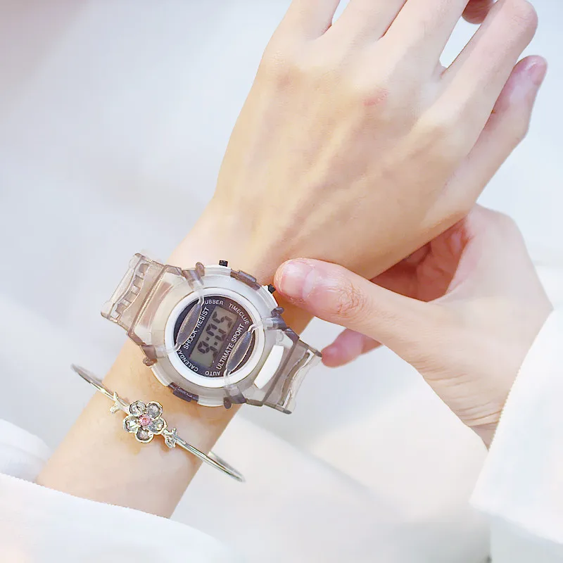 Прозрачный силиконовый ремешок Детские часы детские цифровые водонепроницаемые спортивные женские часы простые розовые часы для девочек montre fille