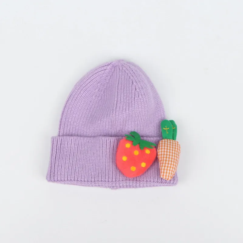 Зимние новые стильные детские утолщенные вязанные шапочки Skullies карамельного цвета клубники, шапка бини для детей и взрослых 07