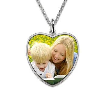 

AILIN Personalized Sterling Silver Heart Engraved Color Photography Necklace Memorial Gift Keepsake for Mother