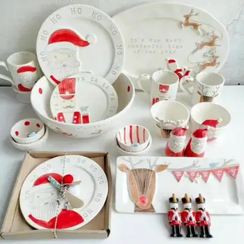 

2020 New Merry Christmas Ceramic Tableware Set Reindeer Plate Santa Cereal Bowl Cartoon Anime Large Plate