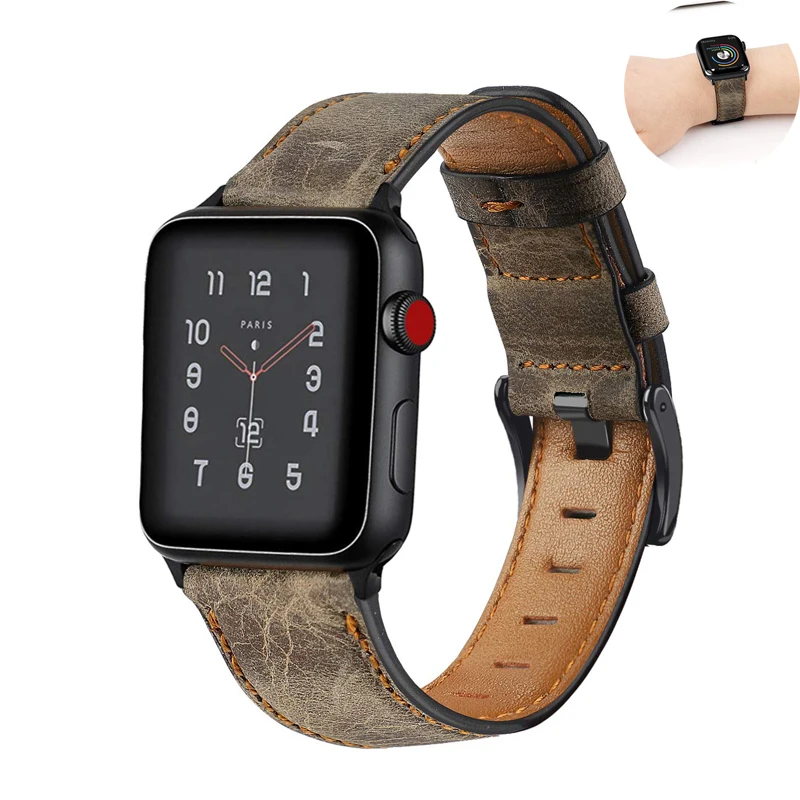 Ремешок из натуральной кожи в стиле ретро для apple watch 5 4 band 44 мм 40 42 38 ремешок iwatch