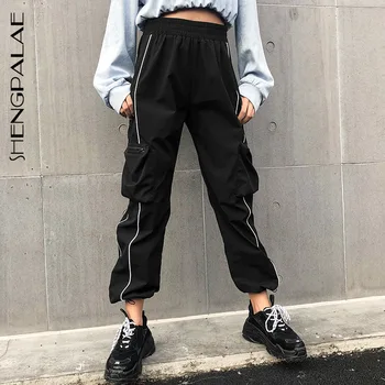 

SHENGPALAE 2020 Summsr Vintage Patchwork Joggers Sweatpants Harajuku Woman Trousers Elastics Individual Zip Pocket Pants ZA2548
