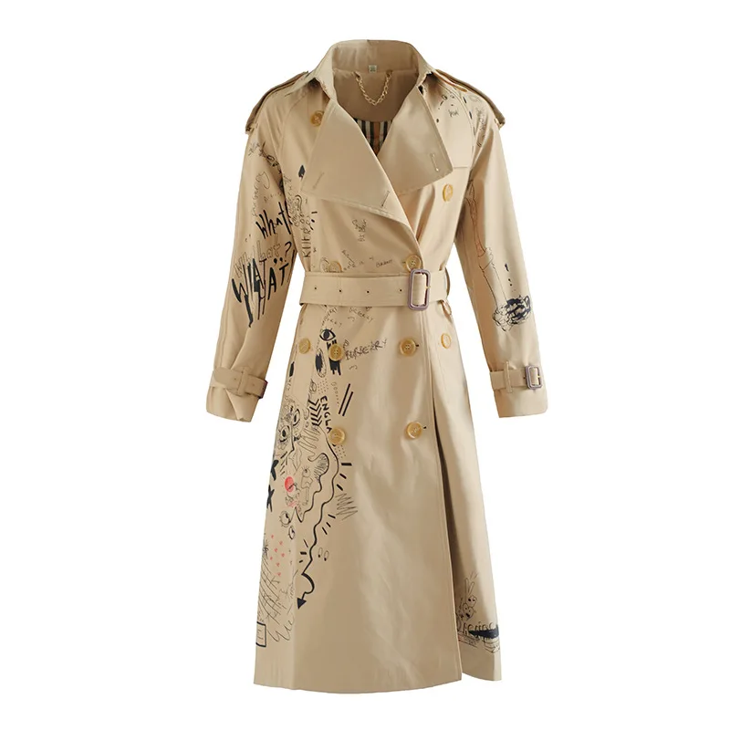 

Fall and Winter 2009 New Windshield Woman Kaki Printed Temperament Laces with Slender Mid-long Jacket over Knee Receiving Waist