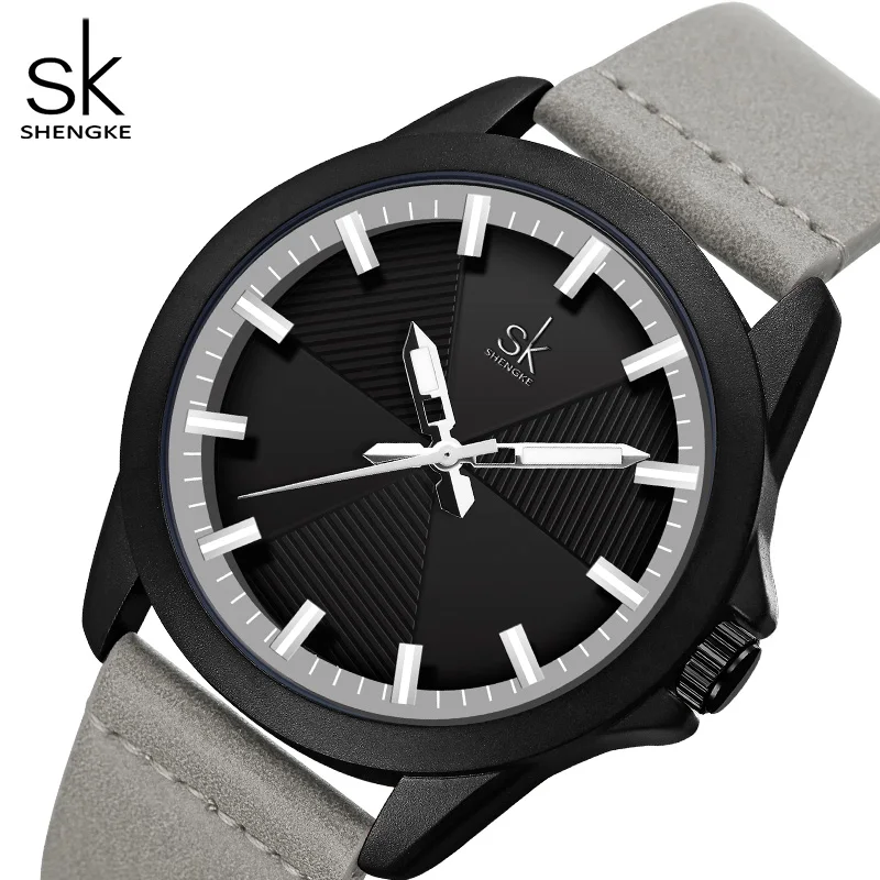 Shengke Women Fashion Grey Quartz Watch Lady Leather Watchband High Quality Casual Waterproof Wristwatch Gift for 3