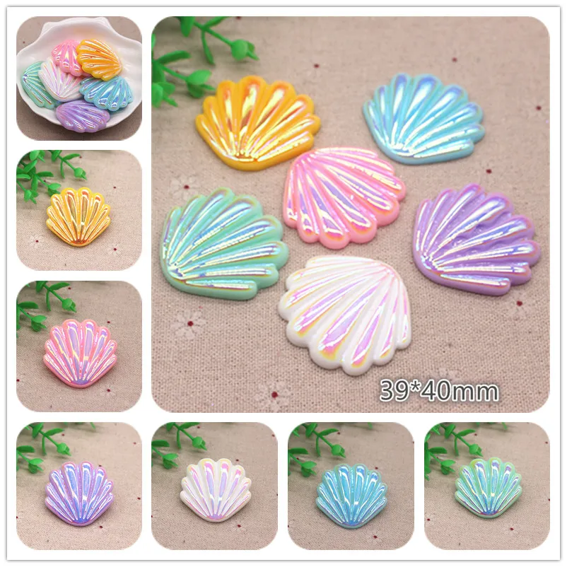 

6pcs 39*40mm Shiny AB Resin Big Seashell Flat back Cabochon DIY Jewelry/Craft Scrapbooking