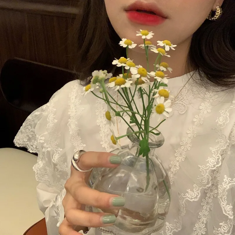 REALEFT Spring Lace Patchwork Women's Shirts Female Blouse Long Sleeve Stand Collar Korean OL Style Women Elegant Blouses