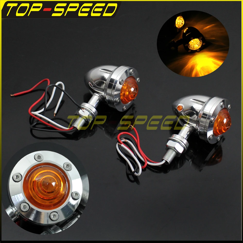 Indicatore Di Direzione Per Moto In Alluminio Led Amber Lamp Silver Bullet Per Harley 883 Sportster Dyna Bobber Cafe Racer Softail 10Mm
