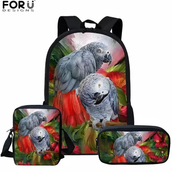 

FORUDESIGNS Lovely Birds Backpack Sets for Women Parrot Printed School Bags Children Back Packs for Girls 3Pcs/Sets Rucksack