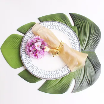 

4/6 Pcs Placemat For Dining Table Lotus Leaf Cup Coffee Coasters Non-slip Heat Insulation Lmitation Plants Leaves Placemat