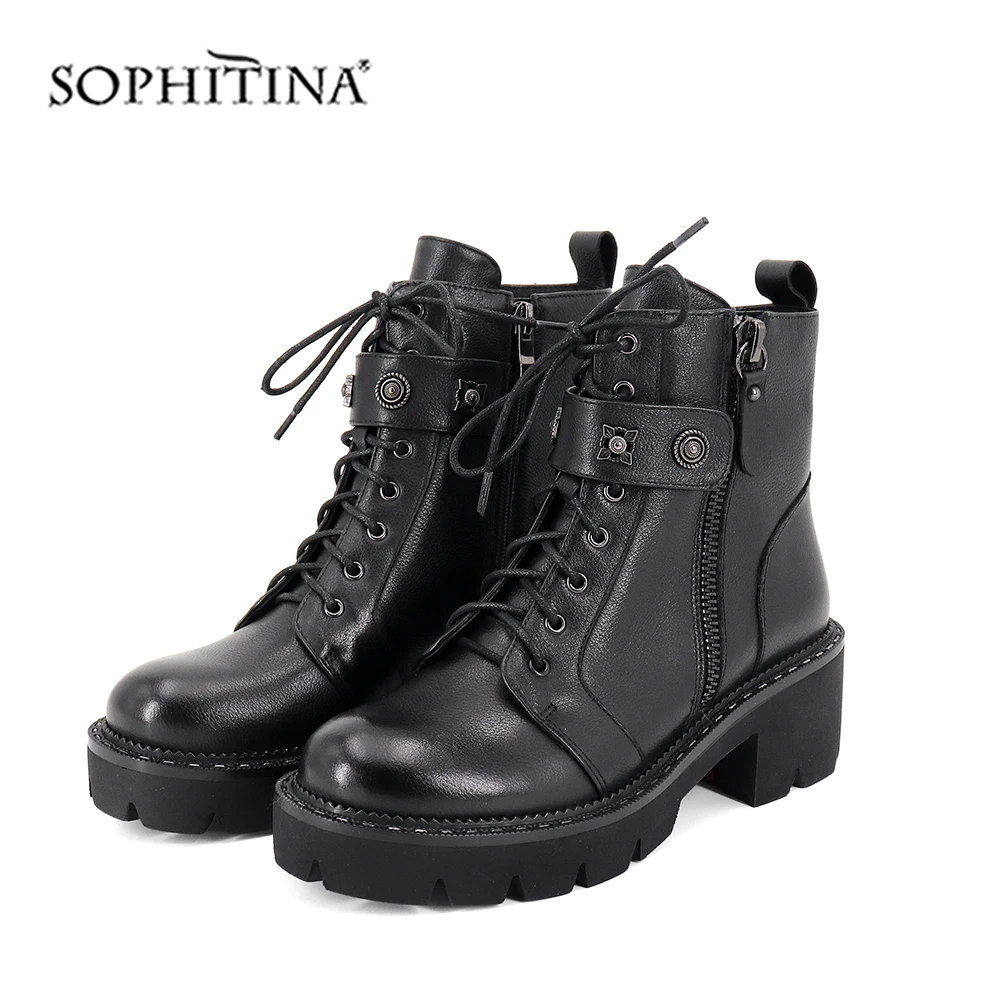 SOPHITINA/удобные ботинки с круглым носком; модная женская обувь на шнуровке из высококачественной натуральной кожи ручной работы; новые ботинки; C396