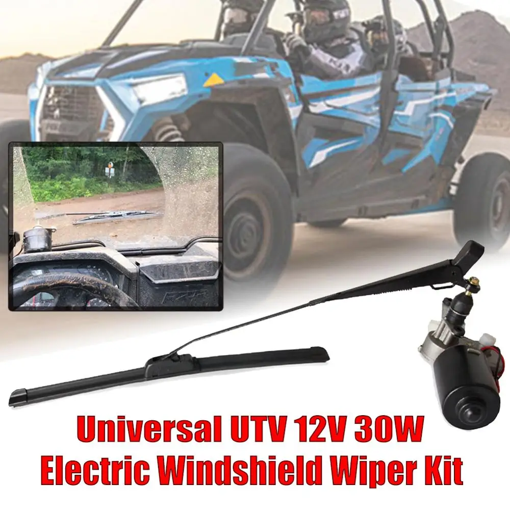 Fiberglass Skeleton Wiper Blades Fit for Polaris Ranger UTV Electric Operated Windshield Wiper 16 Inch/18 Inch 12V Windshield Wiper Motor Kit