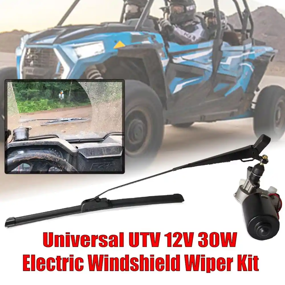 Universal 12V UTV Electric Windshield Wiper Motor Kit 18" inches Flat