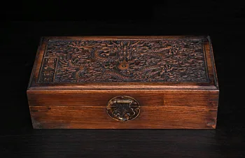 

christmas 11" China Huanghuali Wood handcrafted Dragon Storage Treasure Jewelry Box Casket new Year