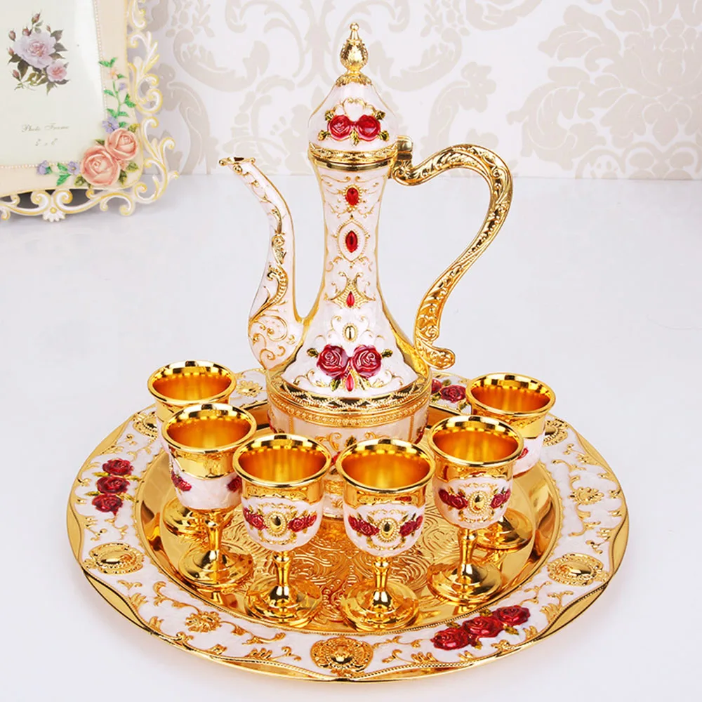 

Exquisite Retro Palace Plate Tray Wine Coffe Pot Cups Set Wedding Gift Home Interior Party Decor Accessories