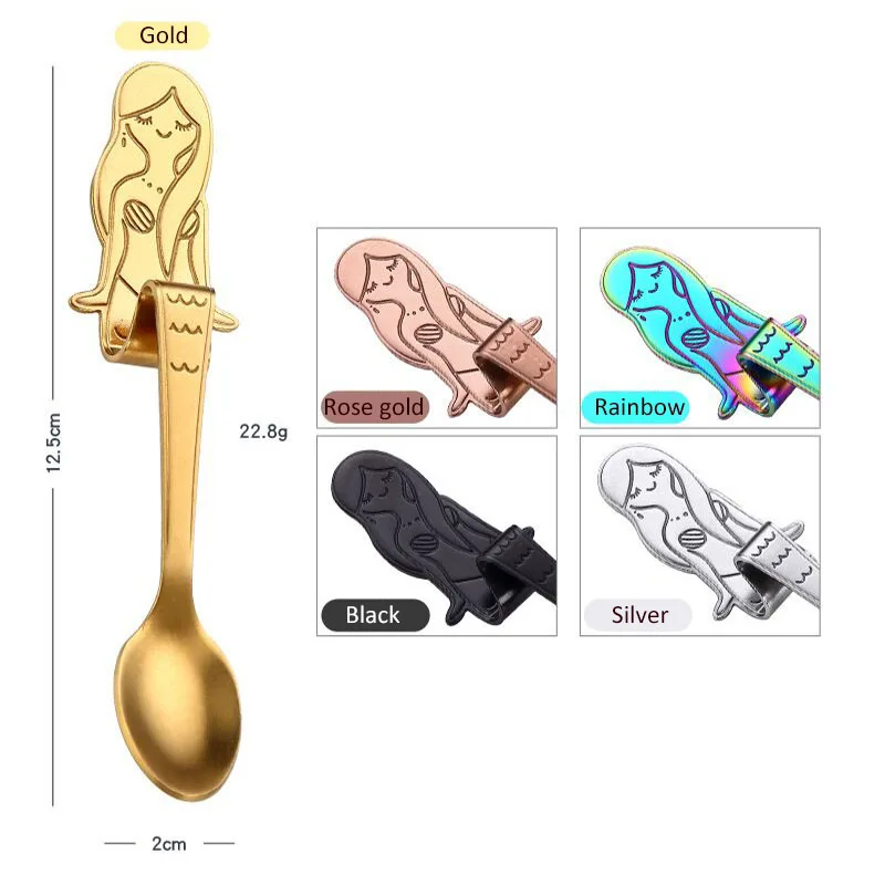 20 pack creative mermaid small coffee spoon stainless steel honey tea spoons for tea party novelty souvenir spoons