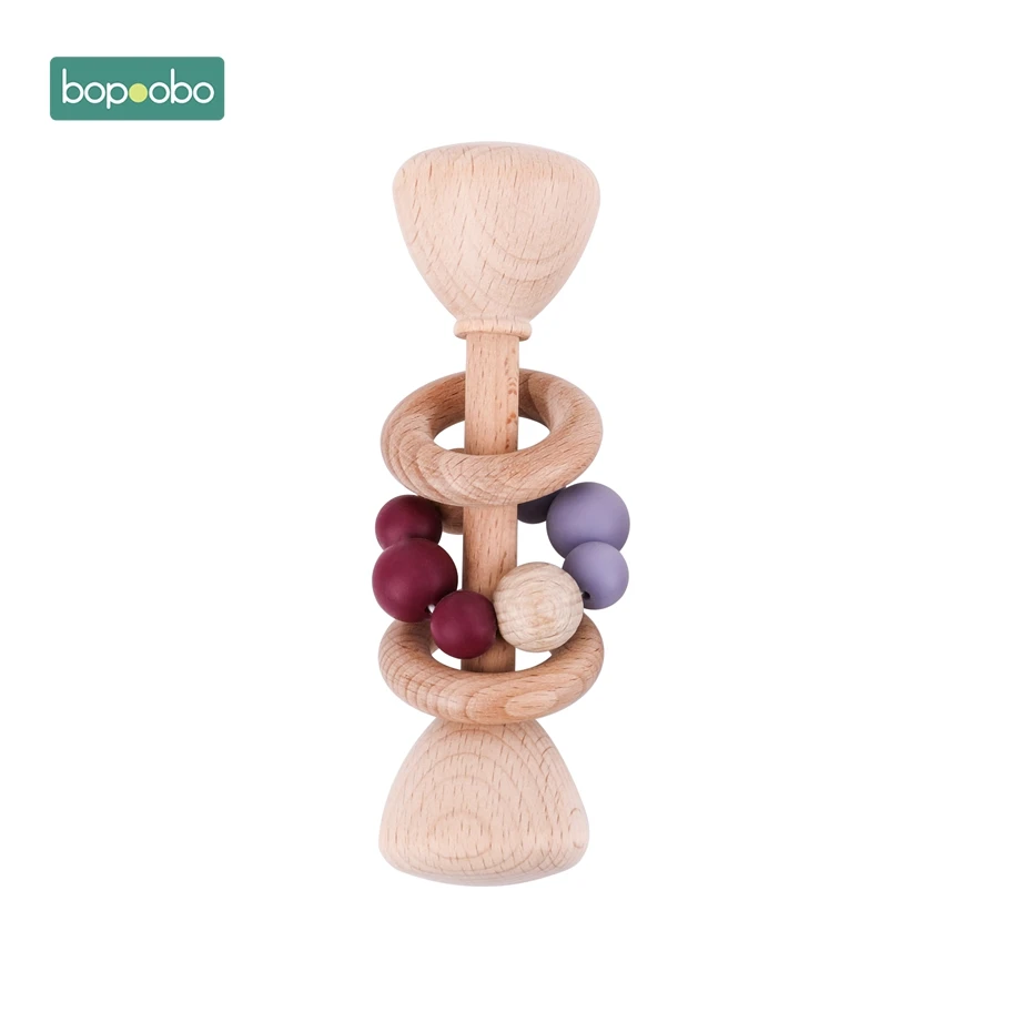 Red Wine-Liac Rattle Bopoobo 1 шт. детские игрушки из бука, деревянная погремушка для прорезывания зубов, деревянное кольцо, можно жевать бусины для игры в тренажерный зал, без БФА, Монтессори, детские игрушки-погремушки - Цвет: Red Wine-Liac Rattle