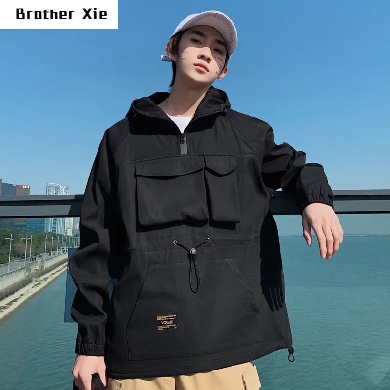 

Tooling Hoodies Men's Fashion Solid Color Large Pocket Hooded Sweatshirt Man Streetwear Wild Loose Hip Hop Hoodie Mens Hoody