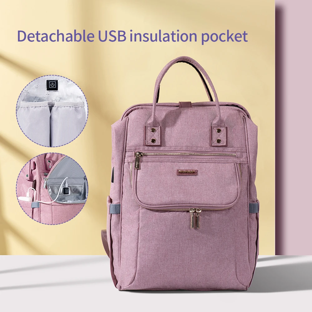 Sunveno подгузник сумка рюкзак большой емкости водонепроницаемый подгузник сумка наборы Мумия Материнство путешествия рюкзак для кормления сумка - Цвет: Pink USB Upgraded