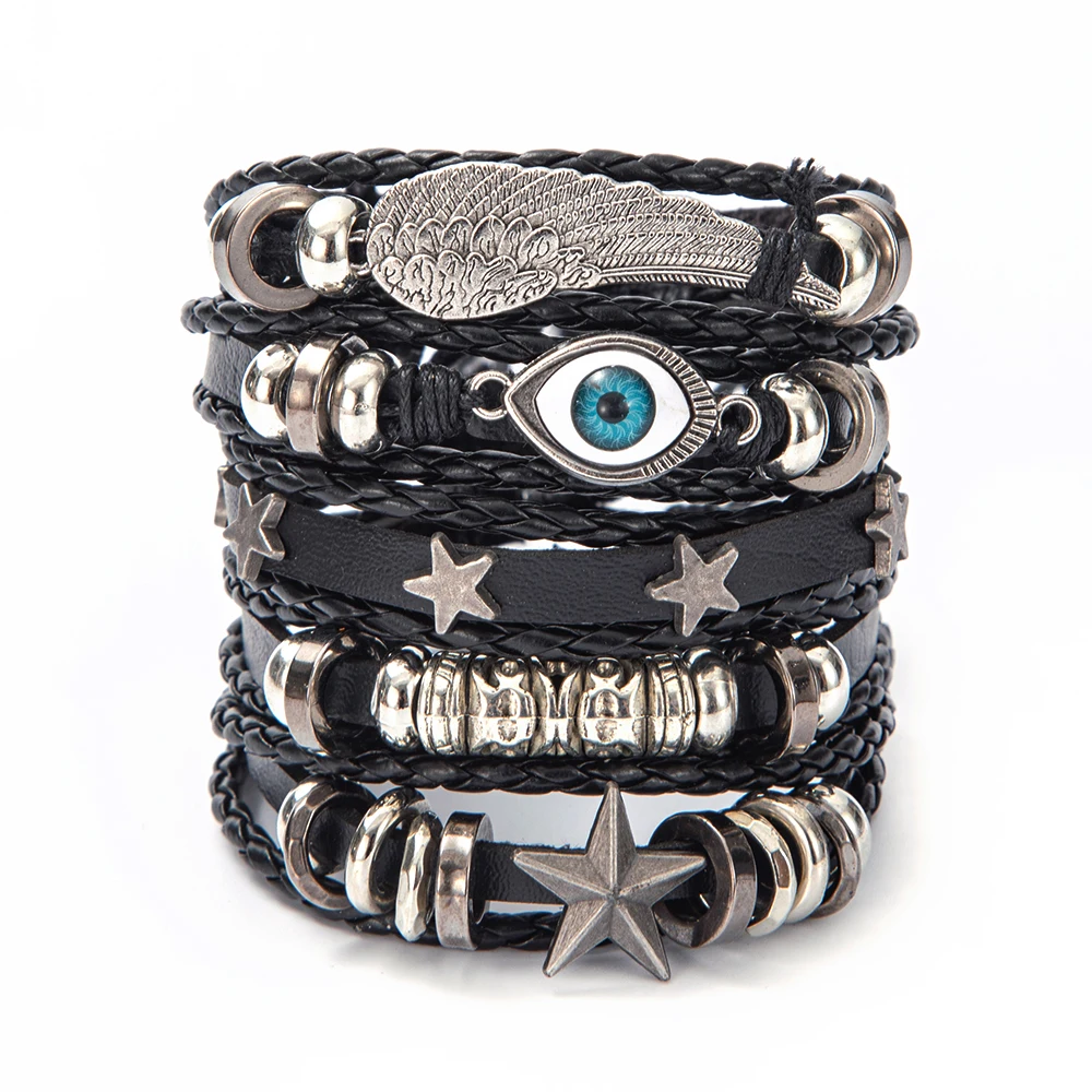 Vintage Leaf Feather Skeleton Owl Multilayer Leather Bracelet Men Fashion Braided Handmade Rope Wrap Bracelets & Bangles Male Gi bracelet jewelry leather bracelets