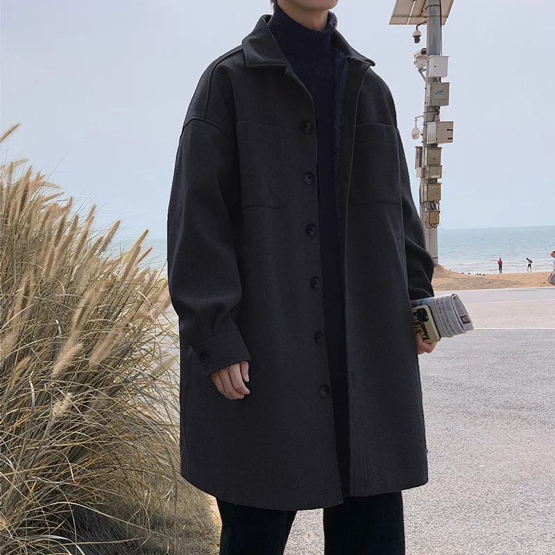 Long Windbreaker Coat Men Fabric Casual 