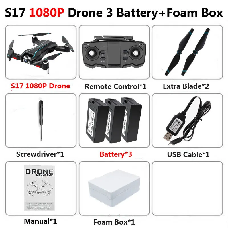 S5 S17 складной Дрон с 4K HD двойной камерой WiFi FPV Регулируемый Широкоугольный Радиоуправляемый вертолет Квадрокоптер детская игрушка VS SG106 SG901 - Цвет: S17 1080P 3B Foam