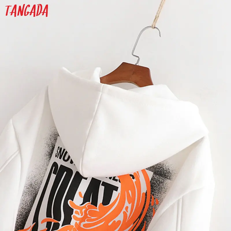 Tangada, женские белые толстовки с принтом, большие размеры, с длинным рукавом, с капюшоном, свободные пуловеры, повседневные женские топы, 1D08