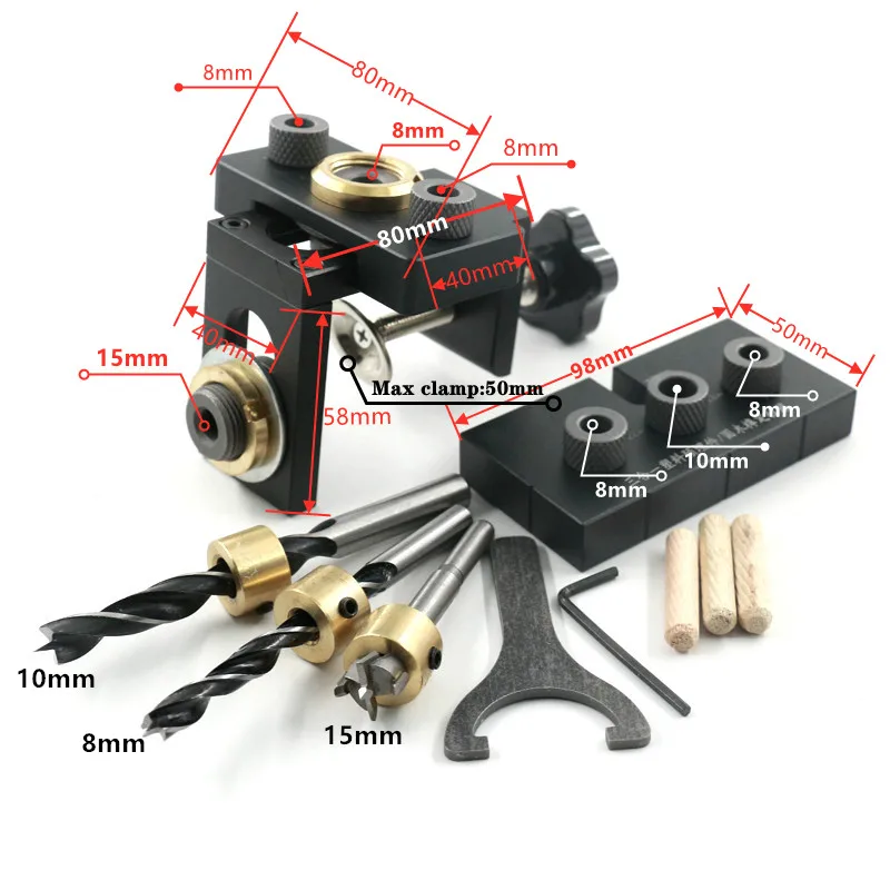 3 in 1 Adjustable Doweling Jig Woodworking Pocket Hole Jig With 8/15mm Drill Bit For Drilling Guide Locator Puncher Tools - Image 5