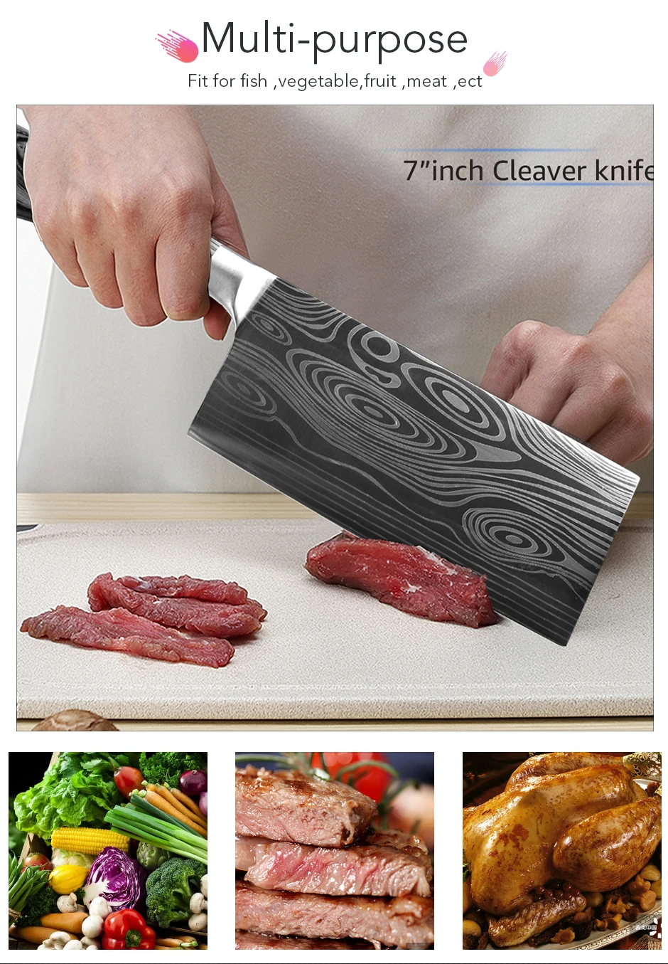 Кухонный нож 5, 7, 8 дюймов, 7Cr17, 440C, универсальный нож из нержавеющей стали, нож шеф-повара, дамасский нож для рисования мяса, Santoku, набор инструментов для приготовления пищи